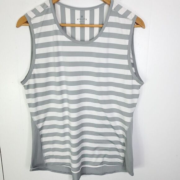 Athleta Top Womens L Ocean Stripe Chi Muscle Tank Workout Yoga Running Lifting - Picture 1 of 8